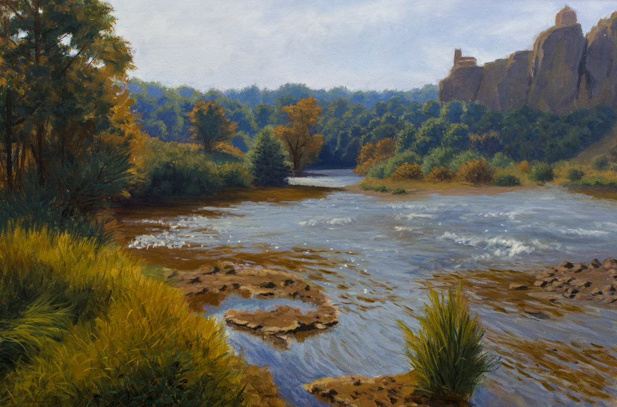 Arlempdes au bord de la Loire, Hule sur panneau 30x45cm