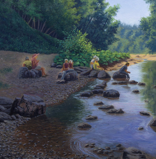 Bord du lac - Huile sur panneau 40x40cm